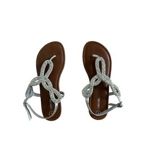Cherokee Girls Silver Metallic Beaded T-Strap Dress Sandals